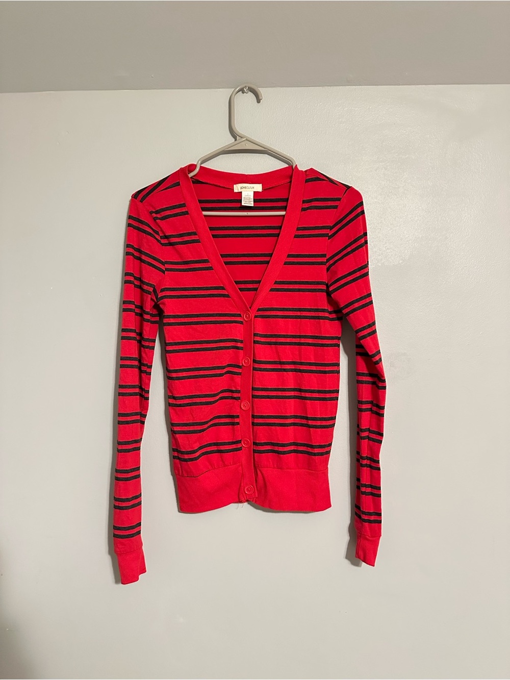 Chico Love Culture Women's Red Striped Button Up V-Neck Cardigan Size Small